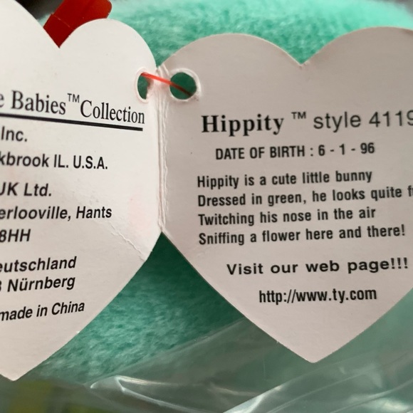 TY “HIPPITY” Easter bunny beanie baby, tash and tag, PVC PE style 4119,Retired - Picture 4 of 5